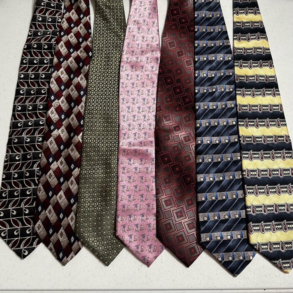 Lot 7 Designer 100% Silk Power Ties Pierre Cardin Geometric Paisley Golf Pattern